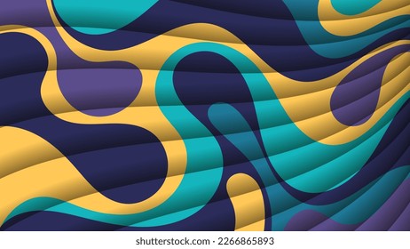 Colorful spotted striped background. Curved smooth translucent stripes above the surface of wavy abstract shapes. Vector.