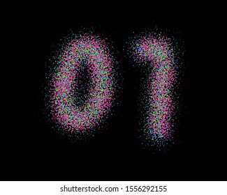 Colorful Spray font set in vector format. Numbers 0 and 1