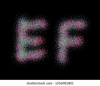 Colorful Spray font set in vector format. Alphabet E and F.