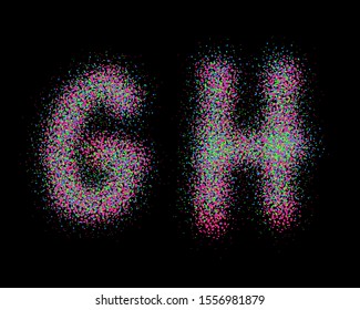 Colorful Spray font set in vector format. Alphabet G and H.