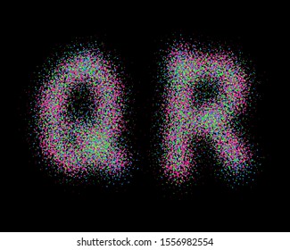 Colorful Spray font set in vector format. Alphabet Q and R.