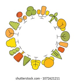 colorful spring and autumn tree border blank circle shape for text, ecology concept