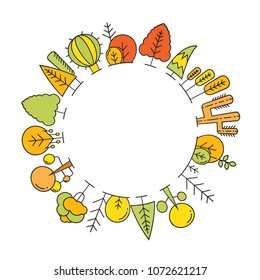 colorful spring and autumn tree border blank circle shape for text, ecology concept