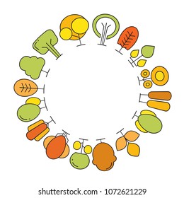 colorful spring and autumn tree border blank circle shape for text, ecology concept