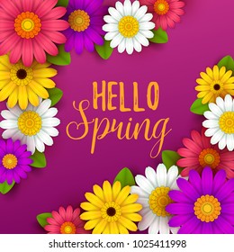 Colorful spring background with beautiful flowers. Vector illustration