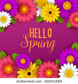 Colorful spring background with beautiful flowers. Vector illustration