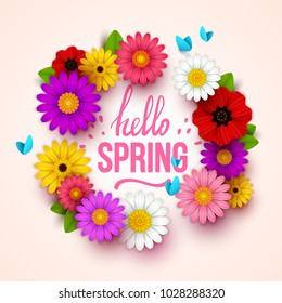 Colorful spring background with beautiful flowers. Vector illustration