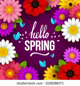 Colorful spring background with beautiful flowers. Vector illustration