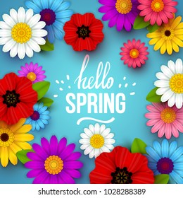 Colorful spring background with beautiful flowers. Vector illustration