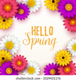 Colorful spring background with beautiful flowers. Vector illustration