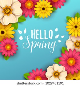 Colorful spring background with beautiful flowers. Vector illustration