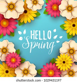 Colorful spring background with beautiful flowers. Vector illustration