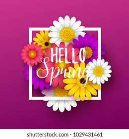 Colorful spring background with beautiful flowers. Vector illustration