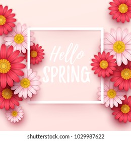 Colorful spring background with beautiful flowers. Vector illustration