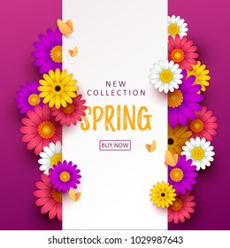 Colorful spring background with beautiful flowers. Vector illustration