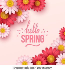 Colorful spring background with beautiful flowers. Vector illustration