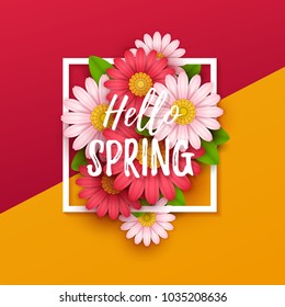 Colorful spring background with beautiful flowers. Vector illustration