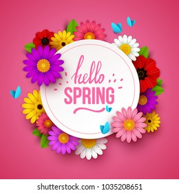 Colorful spring background with beautiful flowers. Vector illustration