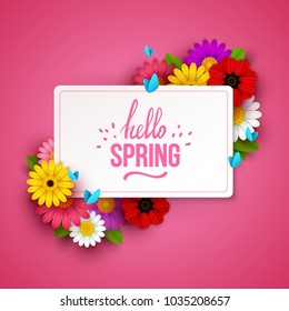 Colorful spring background with beautiful flowers. Vector illustration