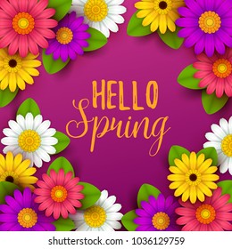 Colorful spring background with beautiful flowers. Vector illustration