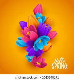 Colorful Spring Background With Beautiful Flowers. Vector Illustration