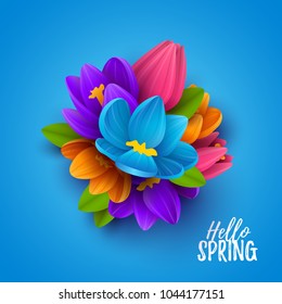 Colorful spring background with beautiful flowers. Vector illustration