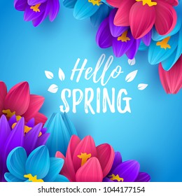 Colorful spring background with beautiful flowers. Vector illustration