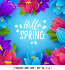 Colorful spring background with beautiful flowers. Vector illustration