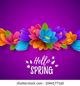 Colorful spring background with beautiful flowers. Vector illustration