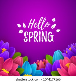 Colorful spring background with beautiful flowers. Vector illustration