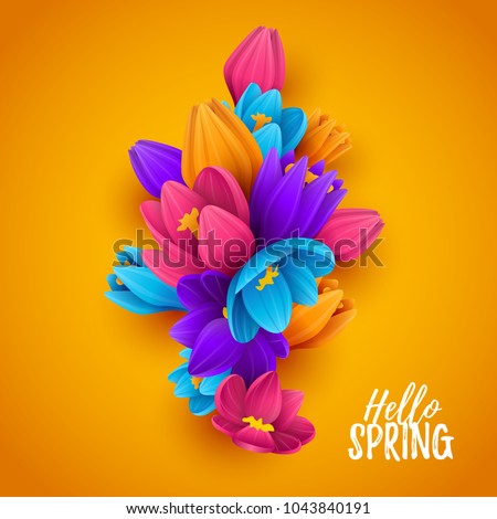 Colorful spring background with beautiful flowers. Vector illustration