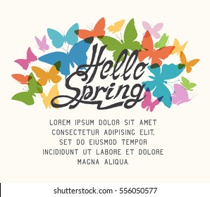 Colorful Spring Background with butterflies, vector springtime  illustration, EPS 10 contains transparency.