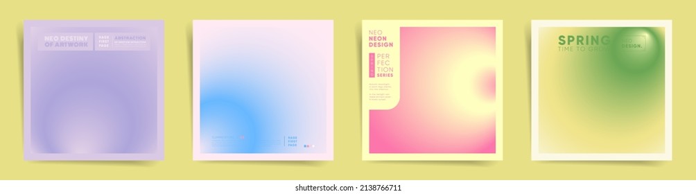 Colorful spring blurred gradient cover square template design set for poster, social media post and promo album. Neo hanami gradient bright post. Vector springtime space vivid set.	