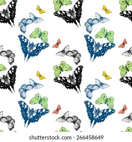Colorful spring butterflies seamless pattern on white background vector illustration