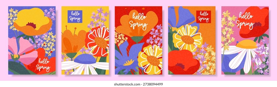 Tarjetas primavera coloridas con