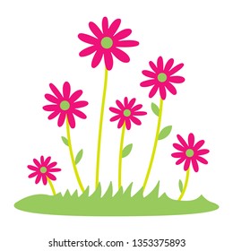 Colorful spring daisy flowers Vector illustration. grass and wild flowers isolated background. Spring grass border with early spring flowers and butterfly isolated on white background. Garden bed