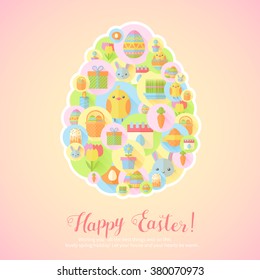 Colorful spring Easter flat banners set with bunnies, chicken, eggs, candles, flowers for web design and postcards
