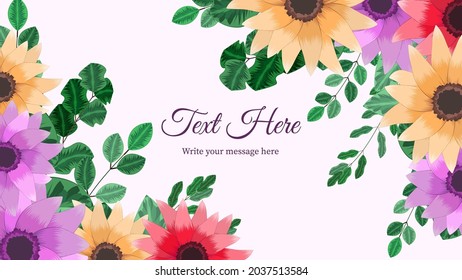 Colorida plantilla de fondo floral primaveral flores elegantes, hojas, vides. Diseño romántico para cosméticos naturales, perfume femenino de lujo, empaque de productos para mujeres, tarjeta de saludo