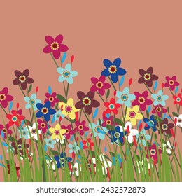 Colorful spring flower background, space for text. Nature Trendy Decorative Design.