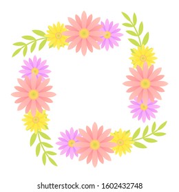Colorful spring flower frame material, decoration material with flower motif, illustration