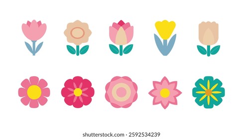 colorful spring flower icon vector. flat design. Isolated flower symbol. floral set on white