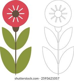 Colorful spring flower line art vector art and illustration.