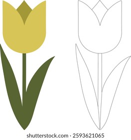 Colorful spring flower line art vector art and illustration.