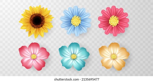 Colorful spring flower set, floral design is not realistic. vector illustration