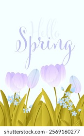 Colorful spring flowers bloom in a cheerful design celebrating the arrival of spring with vibrant hues , hello spring