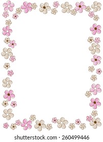 Colorful spring flowers border with pink and brown flowers