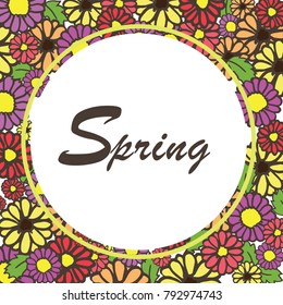 Colorful of spring flowers circle frame vector design.