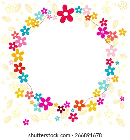 Colorful spring flowers circle vector background
