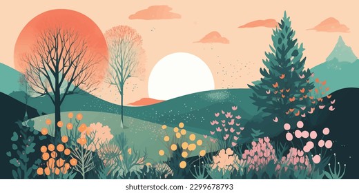 Colorful Spring Foliage  A Vector Landscape Illustration