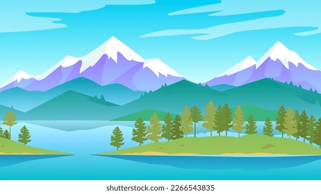 colorful spring mountains landscape vector illustration